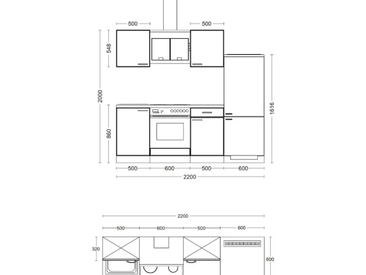 Best Flex-Well Exclusiv Küchenzeile Orlando 220 cm Kaschmir Glanz - Sonoma Eiche