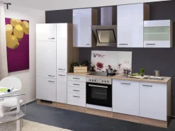 Hot Flex-Well Exclusiv Küchenzeile Valero 310 cm Hochglanz Weiß - Sonoma Eiche