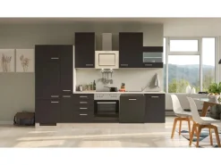 Flex-Well Exclusiv Einbauküchen|Herde<Küchenzeile Lara 310 cm Anthrazit - San Remo Eiche