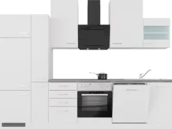 Flex-Well Exclusiv Einbauküchen|Kochfelder<Küchenzeile Joelina 310 cm Weiß matt - Beton Grau