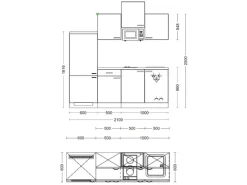Clearance Küchenzeile Lara 210 cm Anthrazit - San Remo Eiche Single-Küchen|Kochfelder