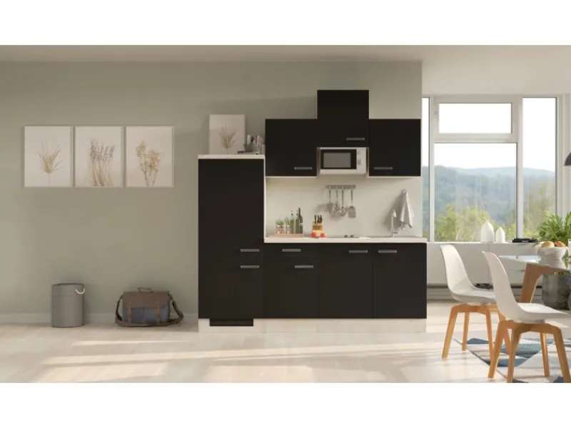 Clearance Küchenzeile Lara 210 cm Anthrazit - San Remo Eiche Single-Küchen|Kochfelder
