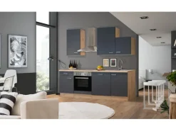 Flex-Well Exclusiv Winkelküchen|Einbauküchen<Küchenzeile Morena 220 cm Basaltgrau Matt - San Remo Eiche