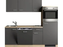 Discount Flex-Well Exclusiv Küchenzeile Morena 210 cm Basaltgrau Matt-San Remo Eiche Hell