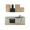 Clearance Küche 1701-017sWS Cara 220 cm Schilfgrün matt - Artisan Eiche Einbauküchen
