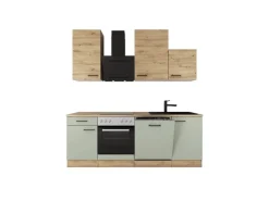 Clearance Küche 1701-017sWS Cara 220 cm Schilfgrün matt - Artisan Eiche Einbauküchen