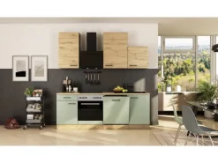 Clearance Küche 1701-017sWS Cara 220 cm Schilfgrün matt - Artisan Eiche Einbauküchen