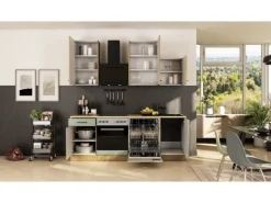 Clearance Küche 1701-017sWS Cara 220 cm Schilfgrün matt - Artisan Eiche Einbauküchen