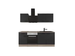 Sale Küche 1601-005sWs Capri 210 cm Schwarz Matt-Endgrain Oak Einbauküchen