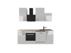 Flex-Well Exclusiv Einbauküchen<Küche 1701-017sWs Lund 220 cm Lichtgrau glänzend-Rauchgrau