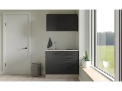 Online Miniküche Capri 100 cm Schwarz Matt-Endgrain Oak Pantryküchen|Miniküchen