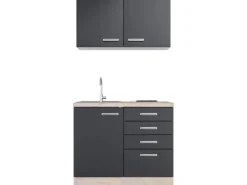Flex-Well Exclusiv Miniküchen|Kühlschränke<Miniküche Lara 100 cm Anthrazit - San Remo Eiche