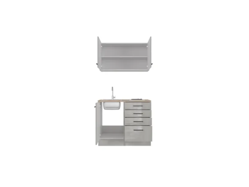 Clearance Miniküche Lund 100 cm Lichtgrau glänzend-Rauchgrau Single-Küchen|Miniküchen