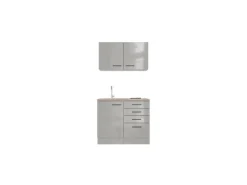 Clearance Miniküche Lund 100 cm Lichtgrau glänzend-Rauchgrau Single-Küchen|Miniküchen