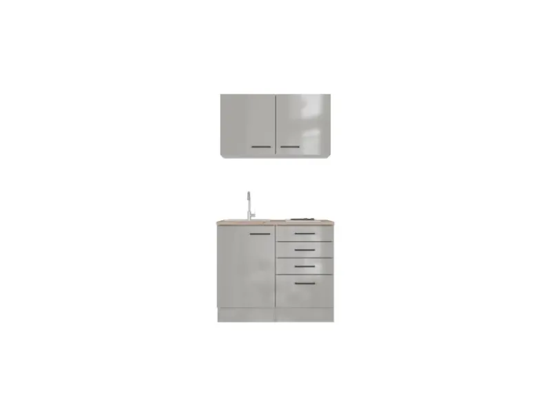 Clearance Miniküche Lund 100 cm Lichtgrau glänzend-Rauchgrau Single-Küchen|Miniküchen