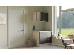 Outlet Miniküche Morena 100 cm Basaltgrau matt - San Remo Eiche Miniküchen|Kühlschränke