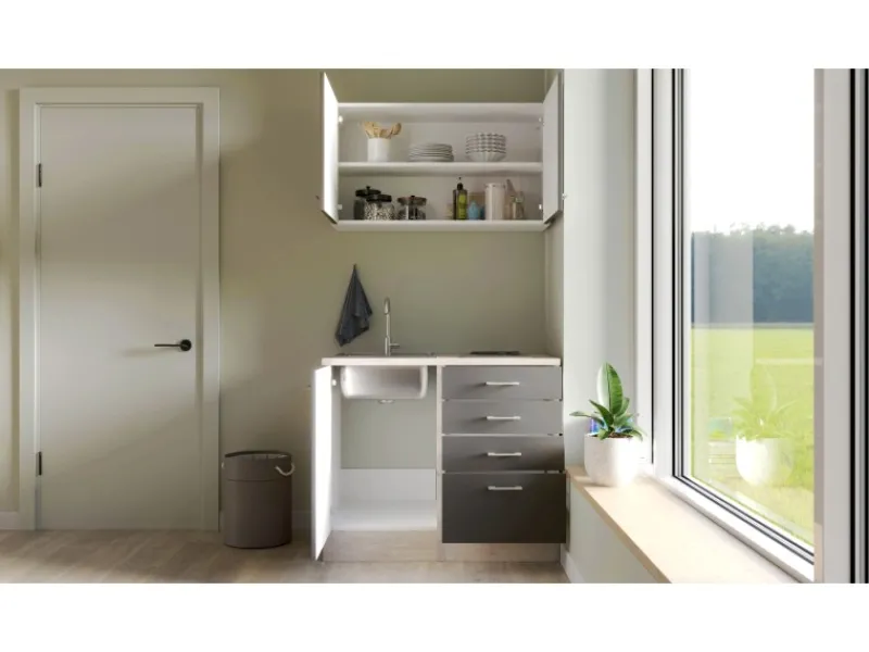 Outlet Miniküche Morena 100 cm Basaltgrau matt - San Remo Eiche Miniküchen|Kühlschränke