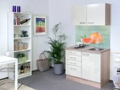 Flex-Well Exclusiv Single-Küchen|Pantryküchen<Miniküche Orlando 100 cm Kaschmir Glanz-Sonoma Eiche