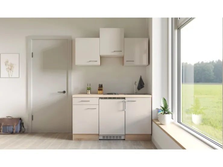 Best Flex-Well Exclusiv Singleküche Orlando 150 cm Kaschmir Glanz - Sonoma Eiche