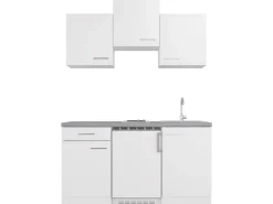 Flex-Well Exclusiv Single-Küchen|Miniküchen<Singleküche Joelina 150 cm Weiß matt - Beton Grau