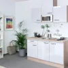 Discount Singleküche Valero 150 cm breit Hochglanz Weiß-Sonoma Eiche Single-Küchen|Pantryküchen