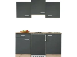 Best Flex-Well Exclusiv Singleküche Morena 150 cm Basaltgrau matt-San Remo Eiche hell