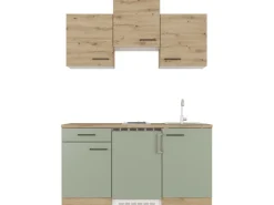 Flex-Well Exclusiv Single-Küchen|Pantryküchen<Singleküche Cara 150 cm Schilfgrün matt - Artisan Eiche