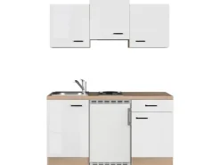 Flex-Well Exclusiv Singleküche Valero 150 cm Hochglanz Weiß - Sonoma Eiche