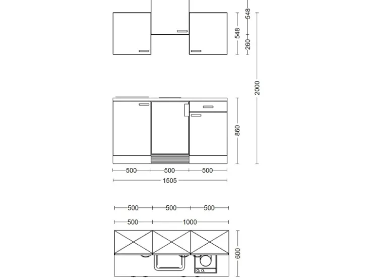 Flex-Well Exclusiv Singleküche Valero 150 cm Hochglanz Weiß - Sonoma Eiche