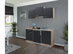 Best Flex-Well Exclusiv Singleküche Lara 150 cm Anthrazit - San Remo Eiche
