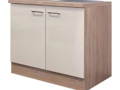 Clearance Spülenunterschrank Orlando 100 cm Kaschmir Glanz-Sonoma Eiche Küchenschränke