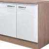 New Spülenunterschrank Valero 100cm Hochglanz Weiß-Sonoma Eiche Einbauküchen