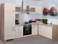 New Flex-Well Exclusiv Winkelküche Orlando 280 cm Kaschmir Glanz-Sonoma Eiche