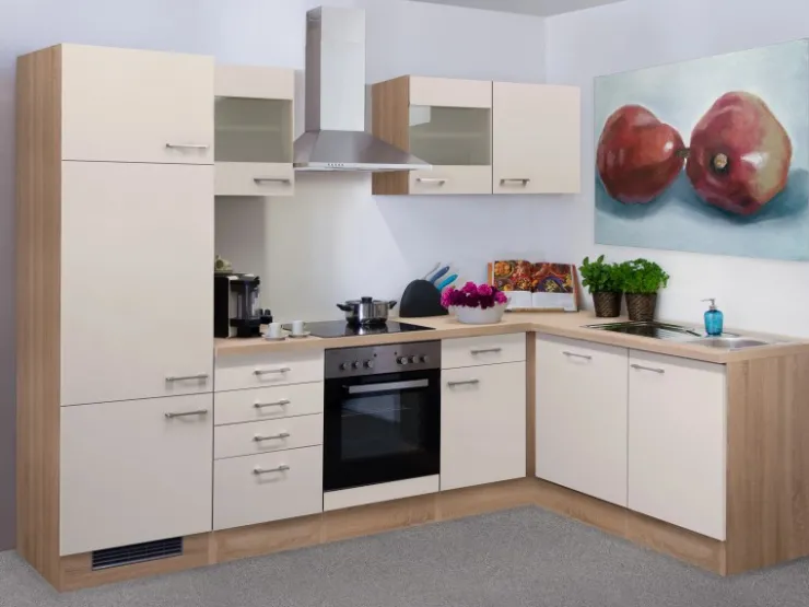 New Flex-Well Exclusiv Winkelküche Orlando 280 cm Kaschmir Glanz-Sonoma Eiche