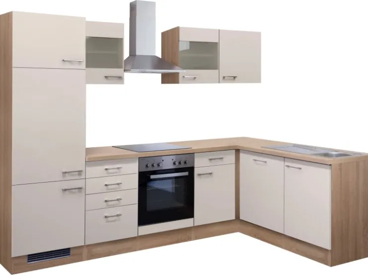 New Flex-Well Exclusiv Winkelküche Orlando 280 cm Kaschmir Glanz-Sonoma Eiche