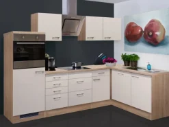 Clearance Winkelküche Orlando 280x170 cm Kaschmir Glanz-Sonoma Eiche Winkelküchen|Einbauküchen