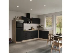 Outlet Winkelküche Capri 280 x 170 cm Schwarz Matt-Endgrain Oak Winkelküchen|Kochfelder