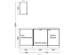 Outlet Winkelküche Capri 280 x 170 cm Schwarz Matt-Endgrain Oak Winkelküchen|Kochfelder