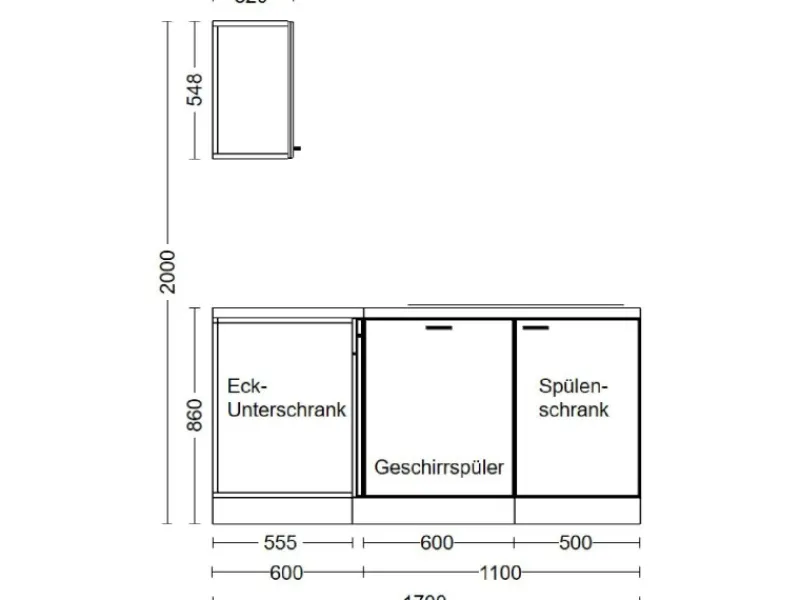 Outlet Winkelküche Capri 280 x 170 cm Schwarz Matt-Endgrain Oak Winkelküchen|Kochfelder