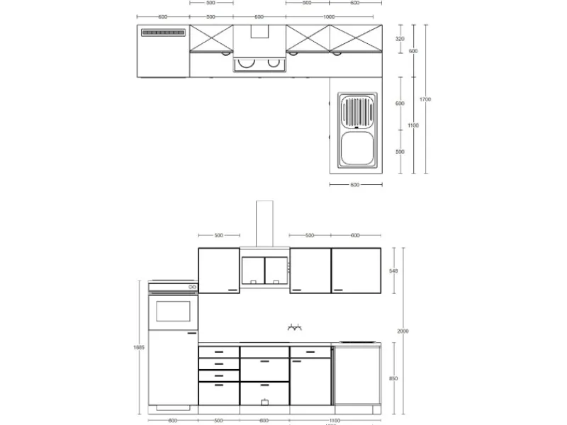 Outlet Winkelküche Capri 280 x 170 cm Schwarz Matt-Endgrain Oak Winkelküchen|Kochfelder