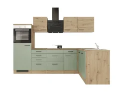 Clearance Winkelküche Cara 280 x 170 cm Schilfgrün matt - Artisan Eiche Winkelküchen|Einbauküchen