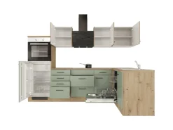 Clearance Winkelküche Cara 280 x 170 cm Schilfgrün matt - Artisan Eiche Winkelküchen|Einbauküchen