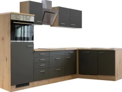 Outlet Winkelküche Morena 280x170 cm Basaltgrau Matt-San Remo Eiche Winkelküchen|Einbauküchen