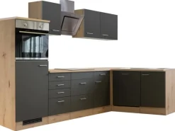 Outlet Winkelküche Morena 280x170 cm Basaltgrau Matt-San Remo Eiche Winkelküchen|Einbauküchen