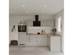 Sale Flex-Well Exclusiv Winkelküche Lund 280 x 170 cm Lichtgrau glänzend-Rauchgrau