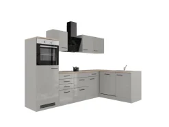 Sale Flex-Well Exclusiv Winkelküche Lund 280 x 170 cm Lichtgrau glänzend-Rauchgrau