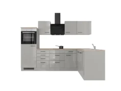 Sale Flex-Well Exclusiv Winkelküche Lund 280 x 170 cm Lichtgrau glänzend-Rauchgrau