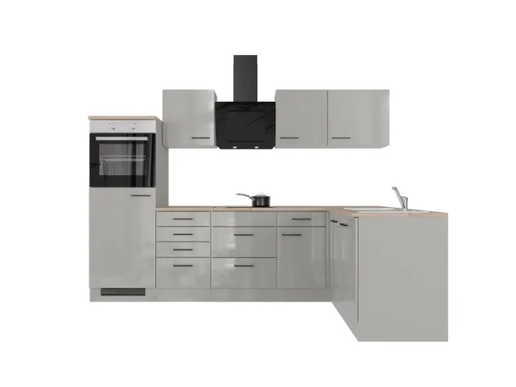 Sale Flex-Well Exclusiv Winkelküche Lund 280 x 170 cm Lichtgrau glänzend-Rauchgrau