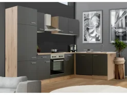 Flex-Well Exclusiv Winkelküchen|Einbauküchen<Winkelküche Morena 280x170 cm Basaltgrau matt-San Remo Eiche