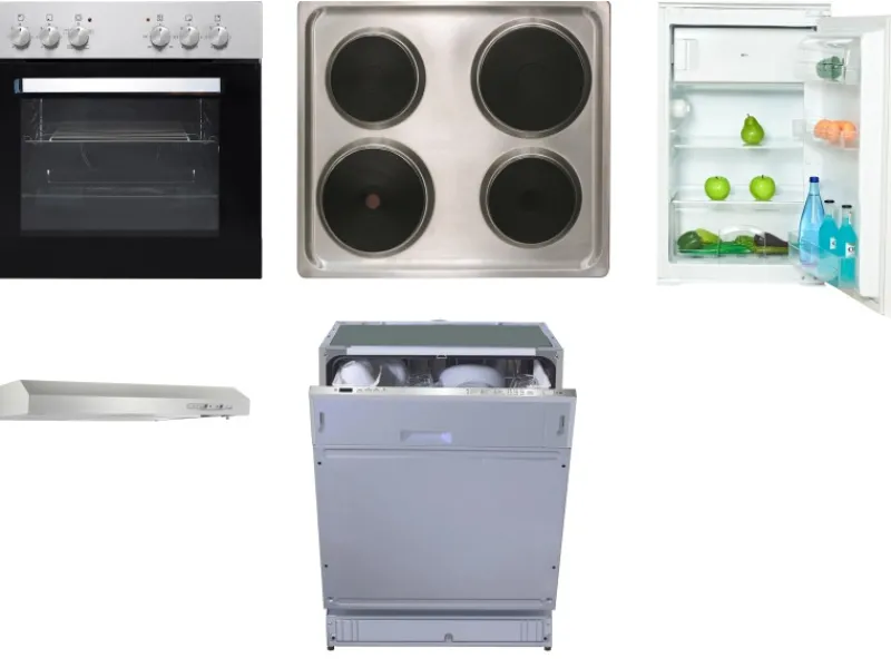 Outlet Küchengeräte-Set 4 Herd Kühlschrank Geschirrspüler + Dunstabzugshaube Backöfen|Herde